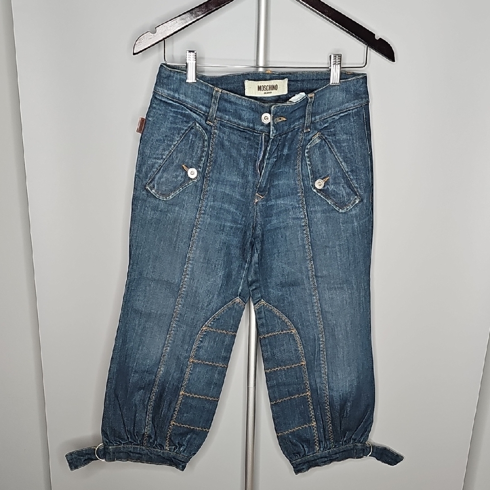 Moschino Blue Ankle Cropped Jeans with Elastic Cuffs